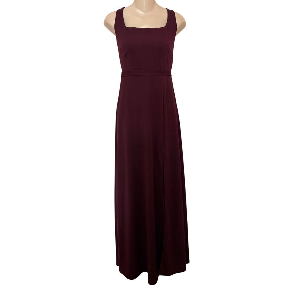 Birdy Grey Small Burgundy Maxi Dress Cocktail Bridesmaid Square Neck Side Slit